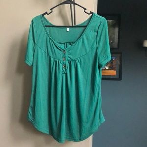Green Tee with Button Up Detail